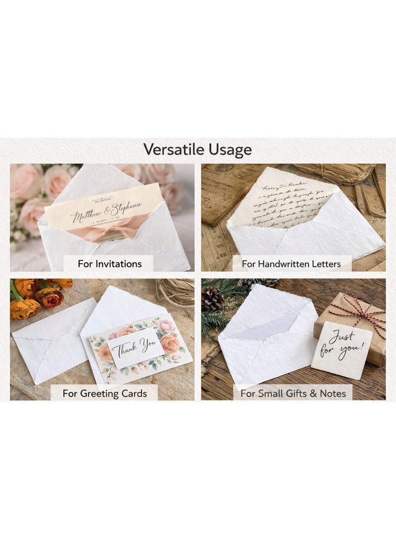 KhpalKar 20 Pieces Handmade White Cotton Paper Envelopes with Deckle Edge Size 6.5 x 4.5 Inches Invitation Envelopes for Wedding Cards Announcements Greeting Cards & DIY Crafts - Image 4